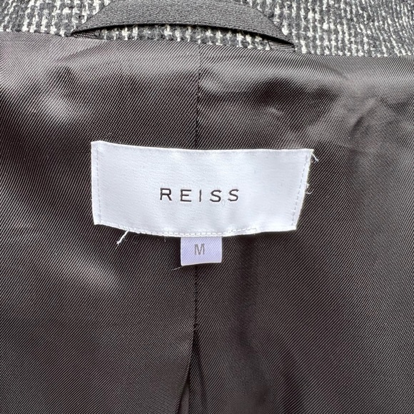 Reiss Wool Cotton Blend Black White Mid-Length Overcoat Coat Jacket - Picture 6 of 8